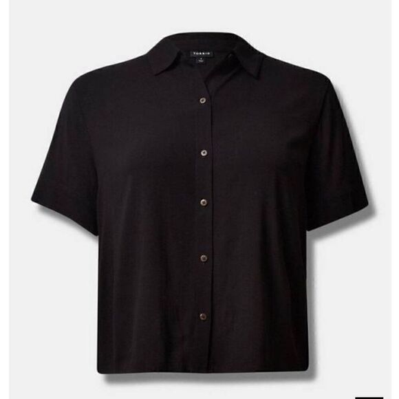 Torrid Button Front Top Womens 1X Plus Rayon Linen Feel Short Sleeve Beach Shirt - Picture 3 of 3